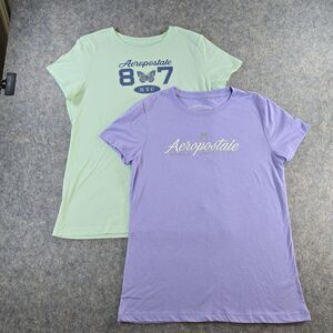 Pair of Aeropostale Classic Crew T-Shirts Size XL Mint Green & Lavender Sparkle